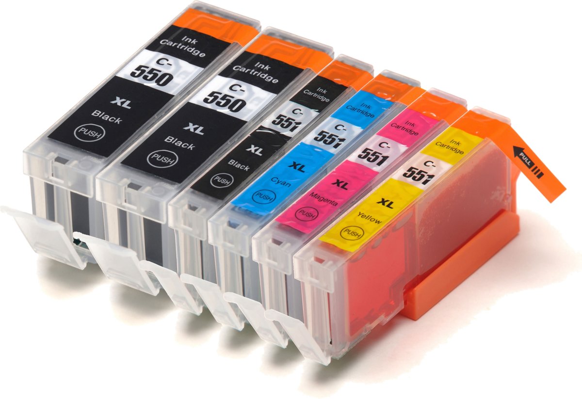 Merkloos   Inktcartridge / Alternatief voor de Canon PGI-550 | CLI-551  inktcartridges, set van 6 stuks. Zwart / Fotozwart / Cyaan / Magenta / Geel / Hoge Capaciteit